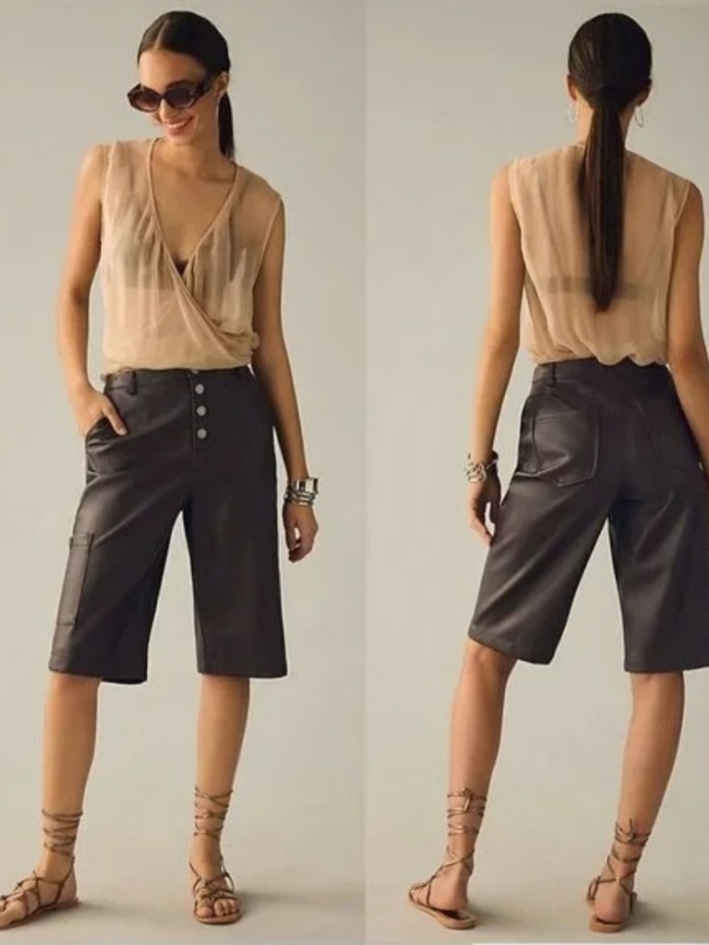 NWT AVEC LES FILLES FAUX-EVER LEATHER Bermuda Women Shorts
